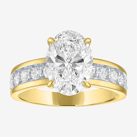 Bridal Addiction (E-F / Vs1-Vs2) Womens 3 1/2 CT. T.W Lab Grown White Diamond 10K Gold Oval Side Stone Engagement Ring