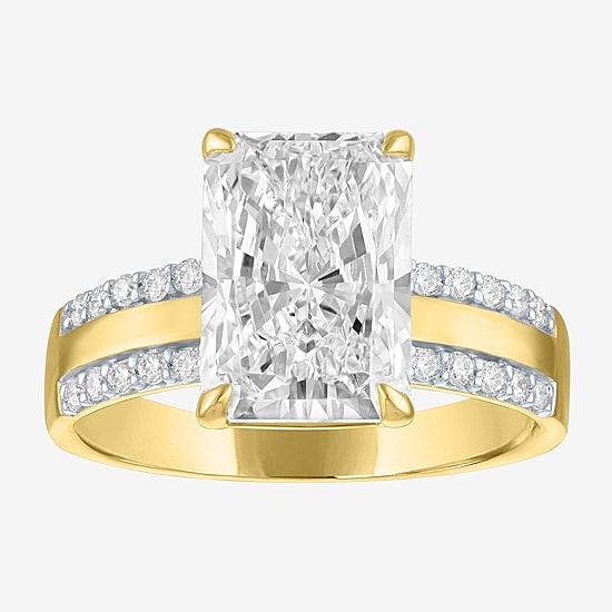 Bridal Addiction (E-F / Vs1-Vs2) Womens 4 1/4 CT. T.W. Lab Grown White Diamond 14K Gold Rectangular Side Stone Engagement Ring