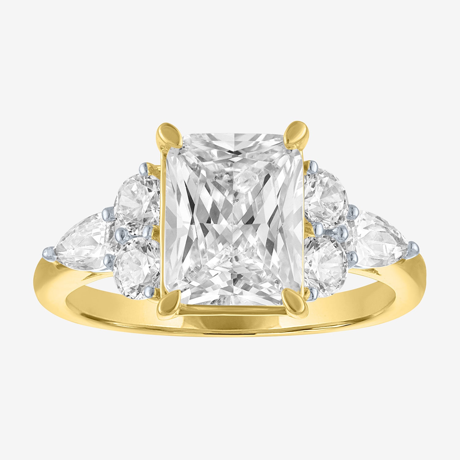 Bridal Addiction (E-F / Vs1-Vs2) Womens 4 CT. T.W. Lab Grown White Diamond 14K Gold Rectangular Side Stone -Stone Engagement Ring