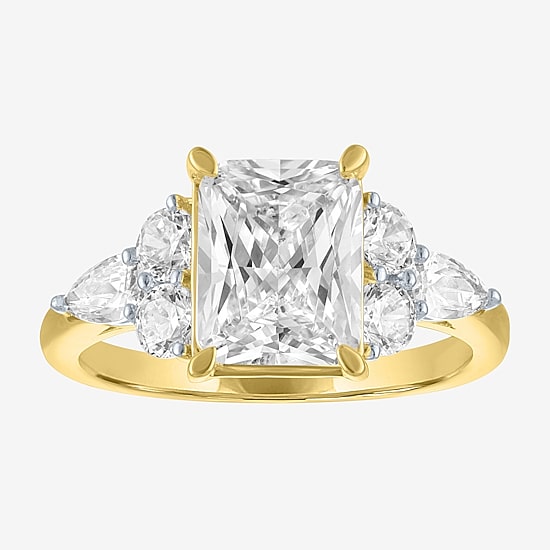 Bridal Addiction (E-F / Vs1-Vs2) Womens 4 CT. T.W. Lab Grown White Diamond 14K Gold Rectangular Side Stone Engagement Ring