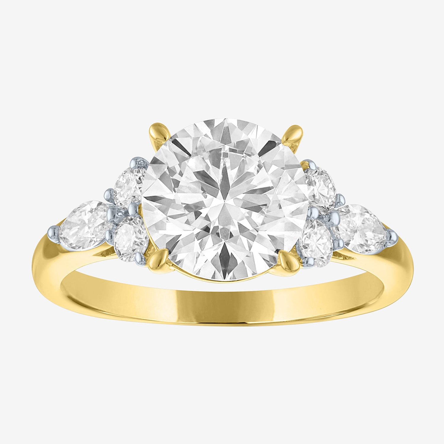 Bridal Addiction (E-F / Vs1-Vs2) Womens 3 CT. T.W. Lab Grown White Diamond 14K Gold Round Side Stone Engagement Ring
