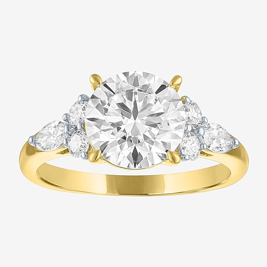Bridal Addiction (E-F / Vs1-Vs2) Womens 3 CT. T.W. Lab Grown White Diamond 14K Gold Round Side Stone Engagement Ring