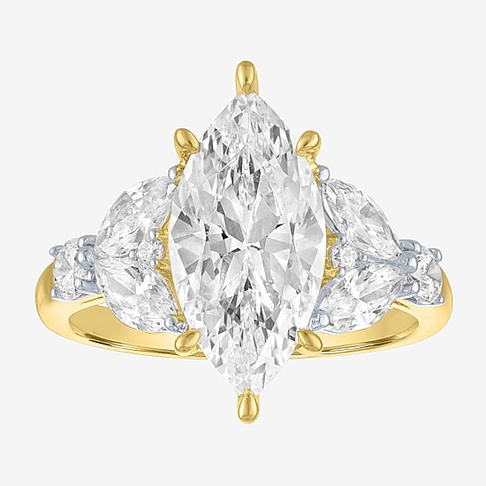 Bridal Addiction (E-F / Vs1-Vs2) Womens 4 CT. T.W. Lab Grown White Diamond 14K Gold Marquise Side Stone Engagement Ring