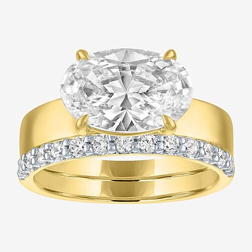 Modern Bride Bridal Addiction (e-f / Vs1-vs2) Womens 3 1/3 Ct. T.w. Lab Grown White Diamond 10k Gold Oval Solitai In Yellow
