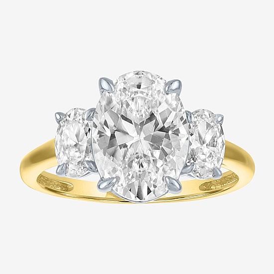 Bridal Addiction (E-F / Vs1-Vs2) Womens 4 CT. T.W. Lab Grown White Diamond 14K Gold Oval Side Stone 3-Stone Engagement Ring