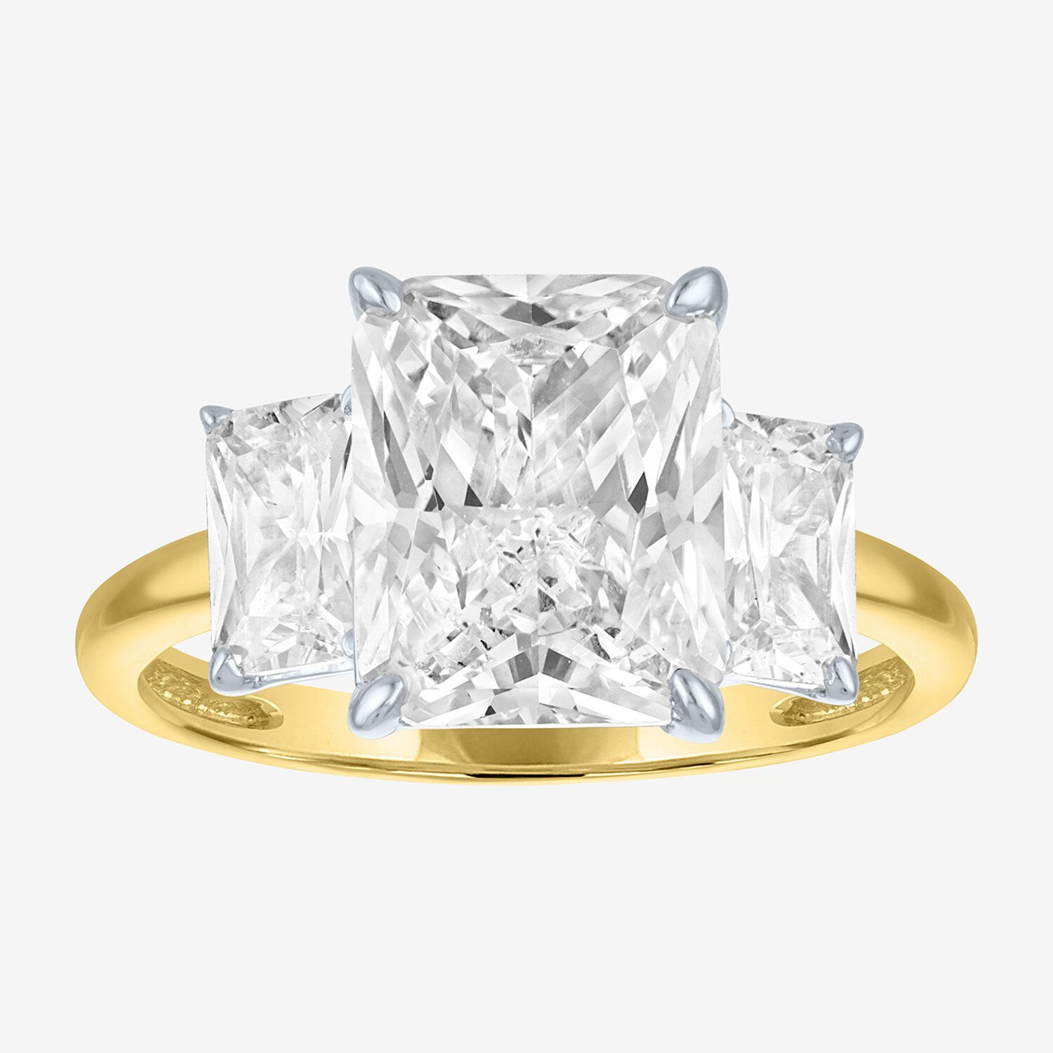 Bridal Addiction (E-F / Vs1-Vs2) Womens 4 CT. T.W. Lab Grown White Diamond 14K Gold Rectangular Side Stone -Stone Engagement Ring