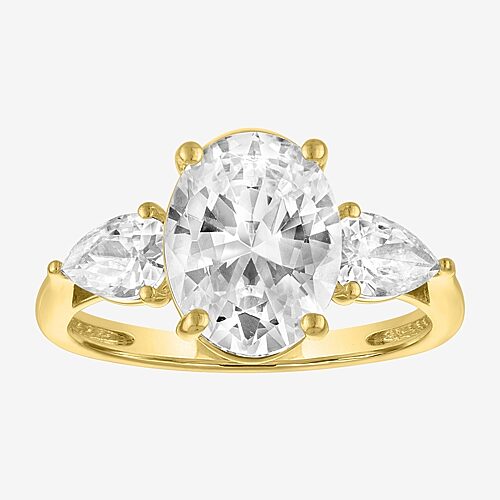Bridal Addiction (E-F / Vs1-Vs2) Womens 4 CT. T.W. Lab Grown White Diamond 14K Gold Oval Side Stone 3-Stone Engagement Ring, 8, Yellow