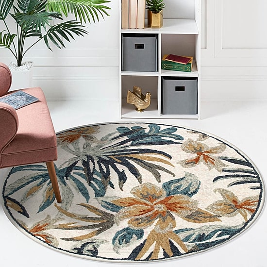 LR HOME Sindy Tropical Indoor Round Area Rug