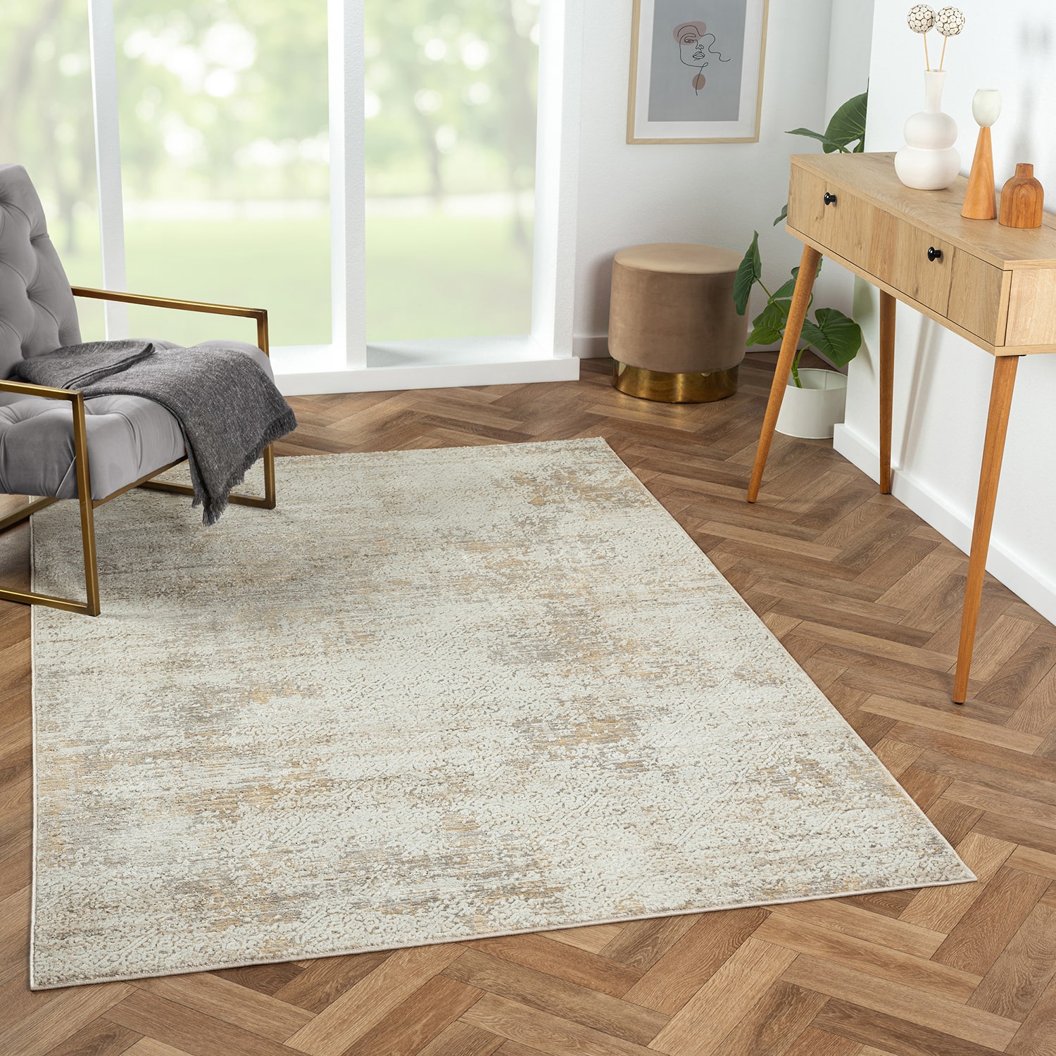 LR Home Willow Damask Indoor Rectangular Area Rug