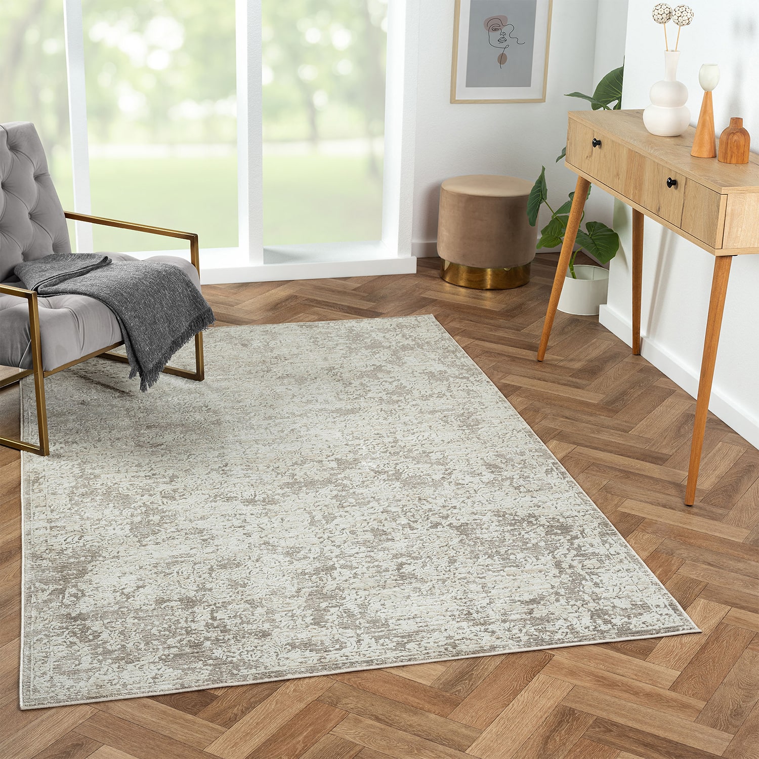LR Home Willow Bordered Indoor Rectangular Area Rug