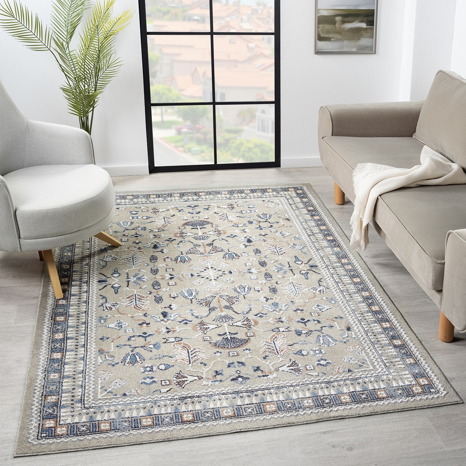 LR Home Riley Floral Washable Indoor Rectangular Area Rug