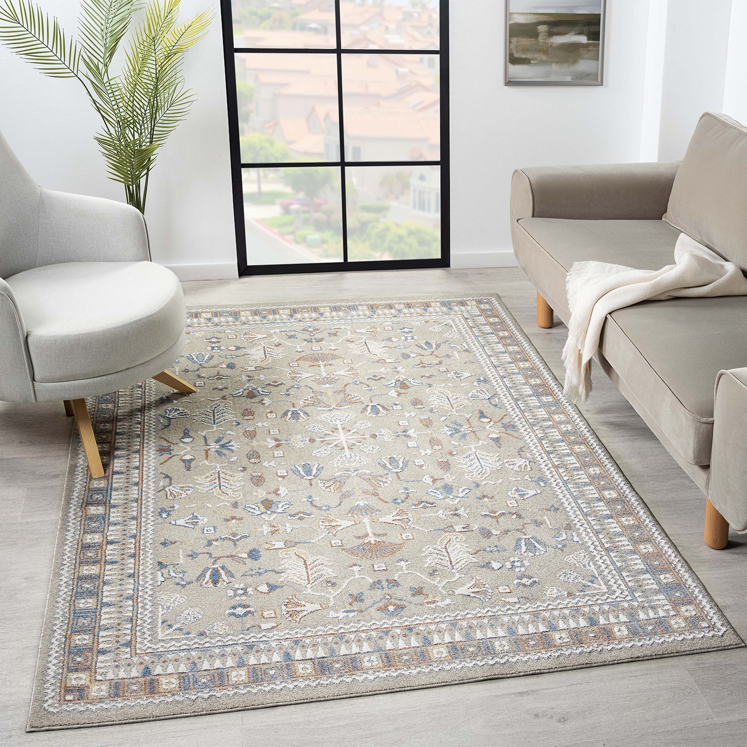 LR Home Riley Floral Washable Indoor Rectangular Area Rug