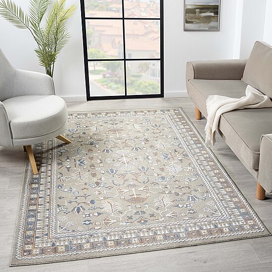 LR Home Riley Floral Washable Indoor Rectangular Area Rug