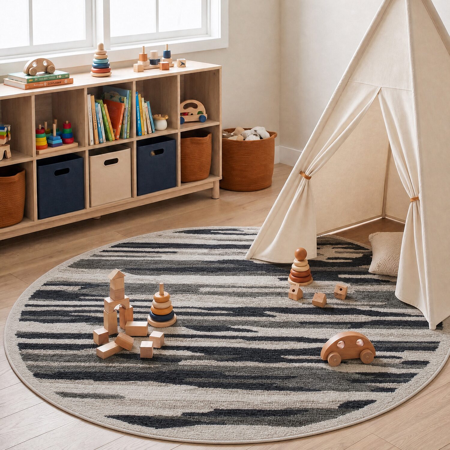 LR HOME Sindy Camouflage Indoor Round Area Rug