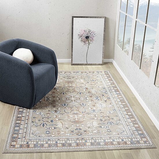 LR Home Riley Floral Washable Indoor Rectangular Area Rug