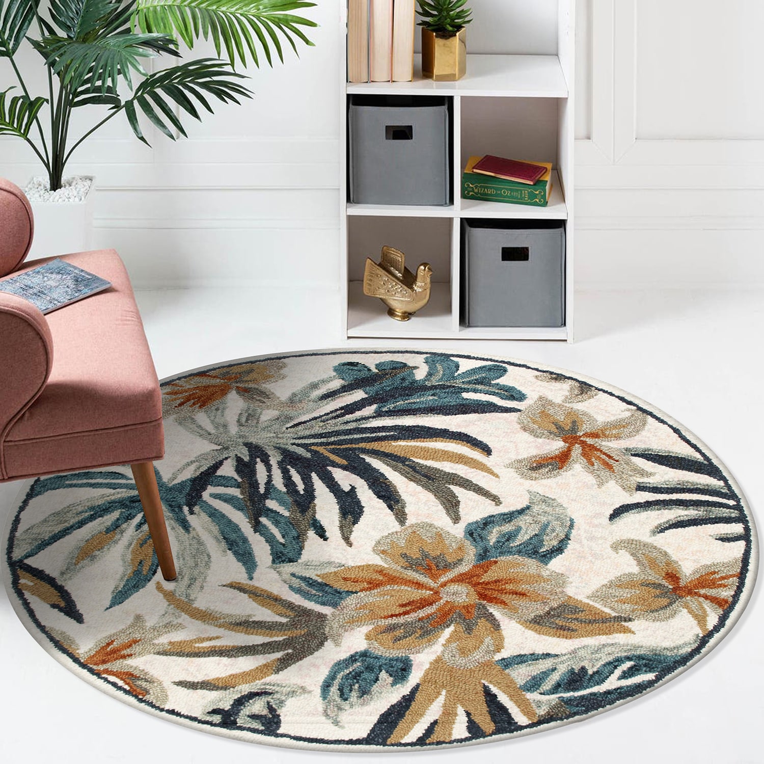 LR Home Sindy Floral Hand Tufted Indoor Round Area Rug