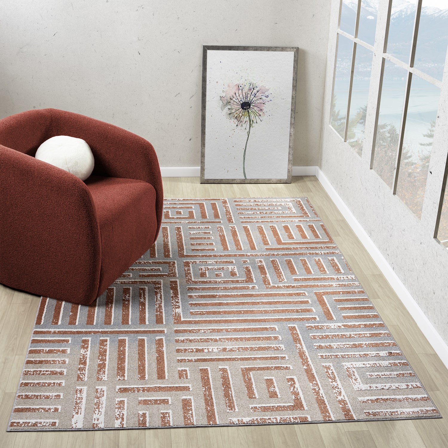 LR Home Riley Geometric Washable Indoor Rectangular Accent Rug