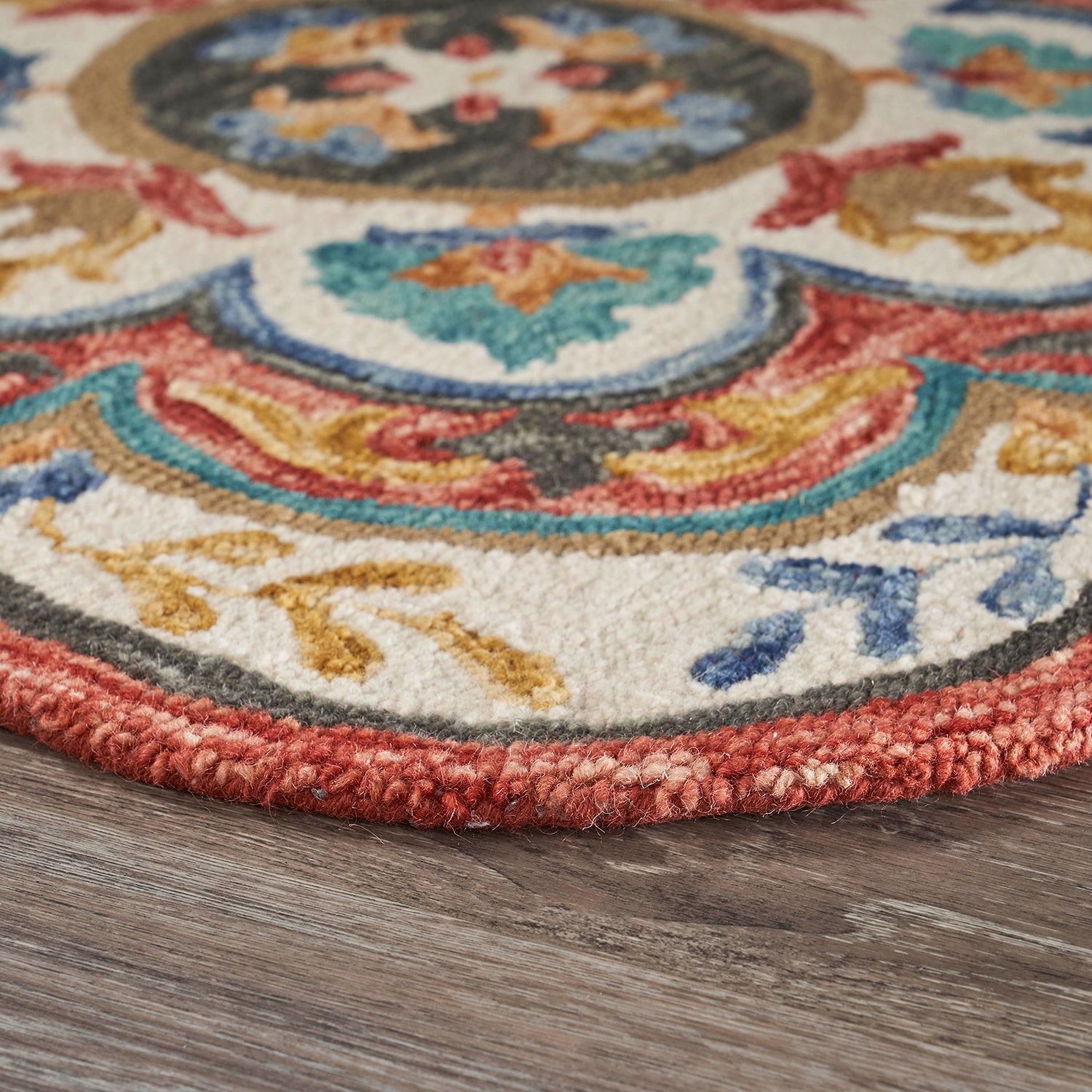 LR Home Sindy Floral Hand Tufted Indoor Round Area Rug