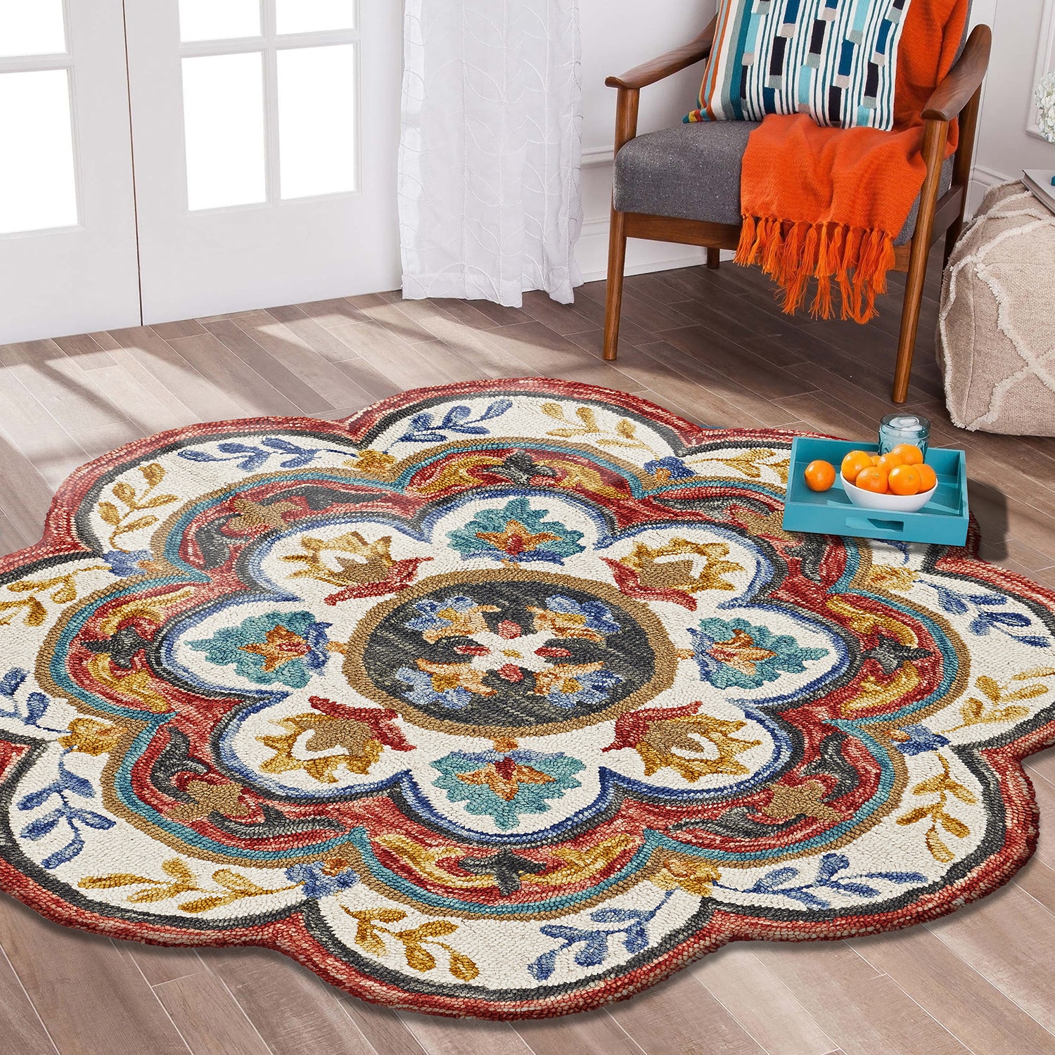 LR Home Sindy Floral Hand Tufted Indoor Round Area Rug