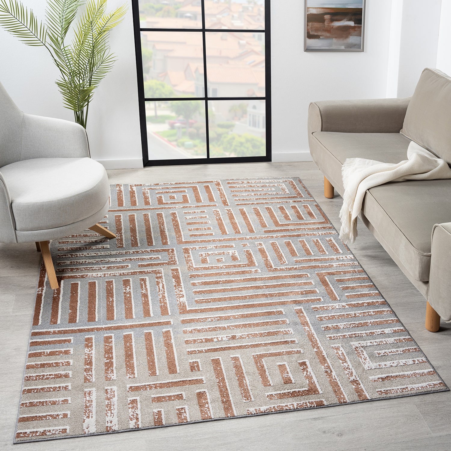 LR Home Riley Geometric Washable Indoor Rectangular Accent Rug