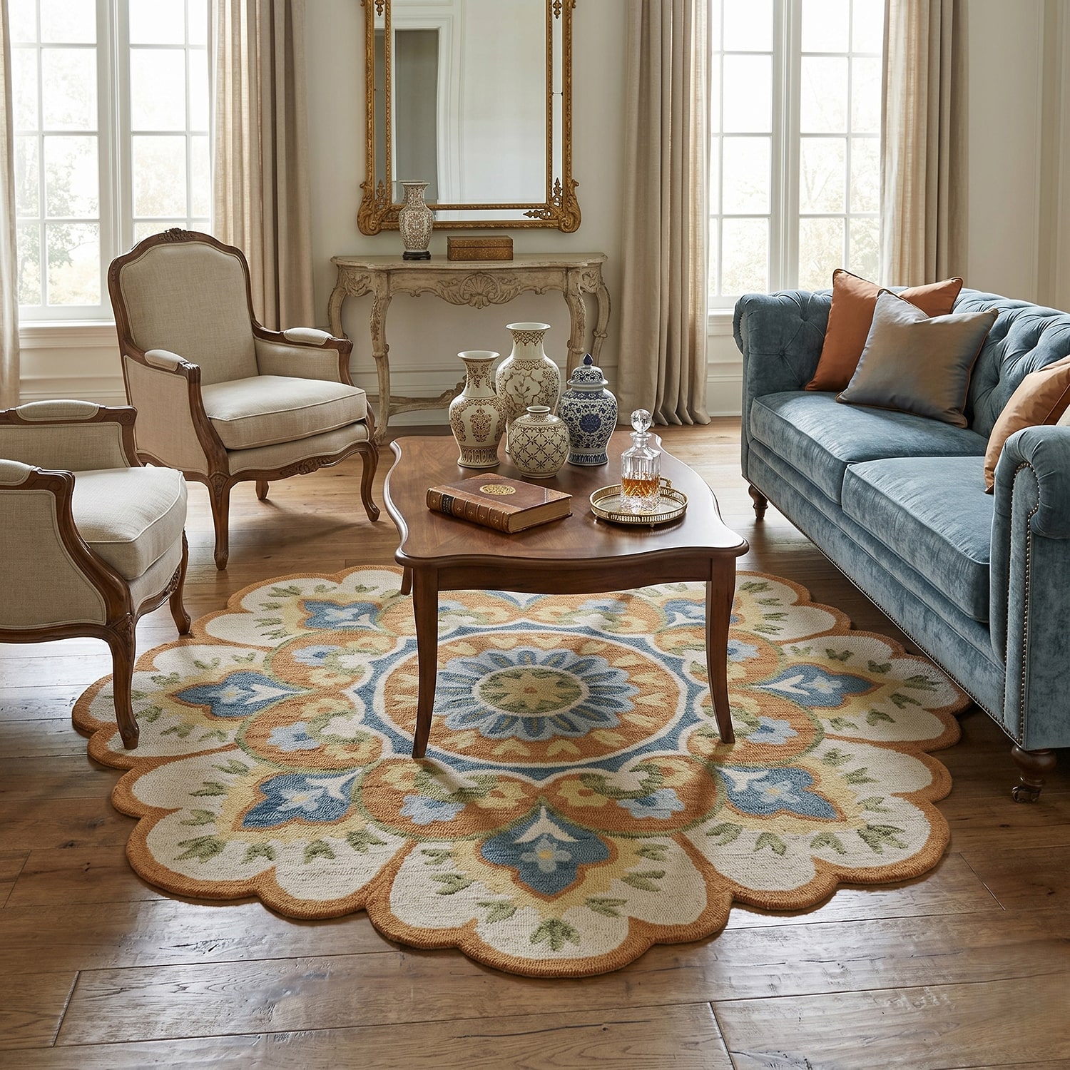 LR Home Daisy Floral Hand Tufted Indoor Round Area Rug
