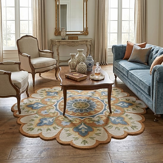 LR HOME Daisy Floral Indoor Round Area Rug