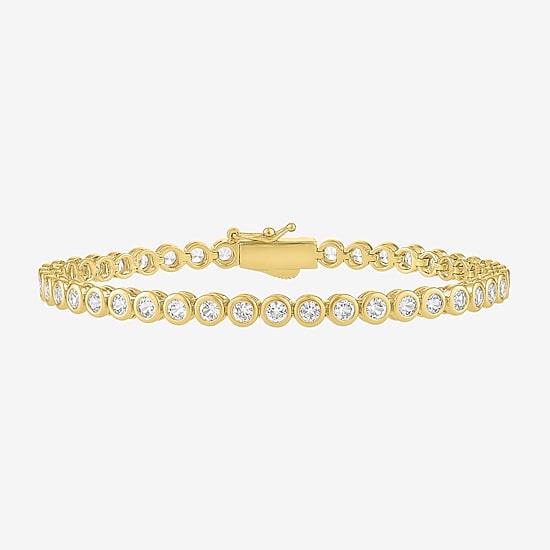 Bold Addiction Womens Lab Created White Sapphire 14K Gold Over Brass 7.5 Inch Tennis Bracelet