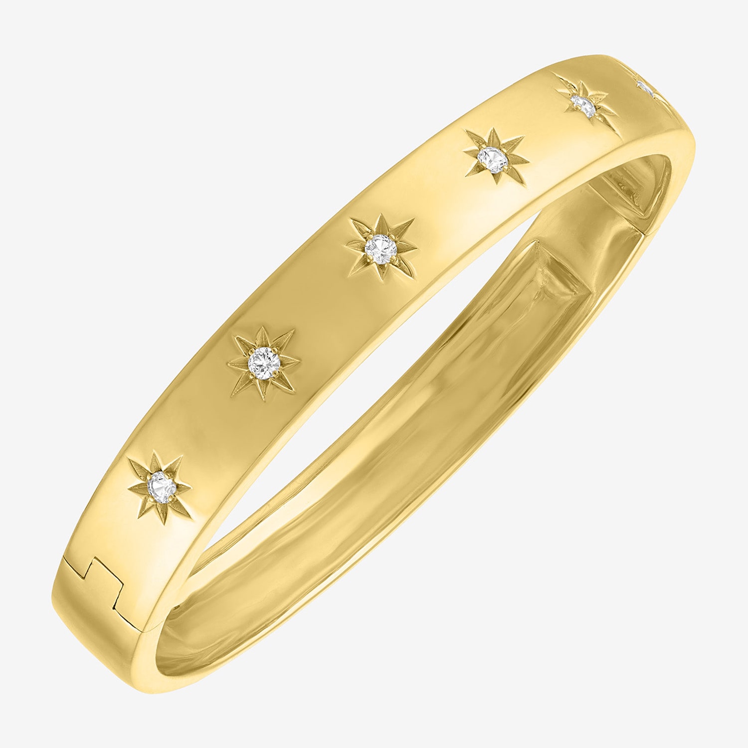 Bold Addiction Womens Lab Created White Sapphire 14K Gold Over Brass Bangle Bracelet