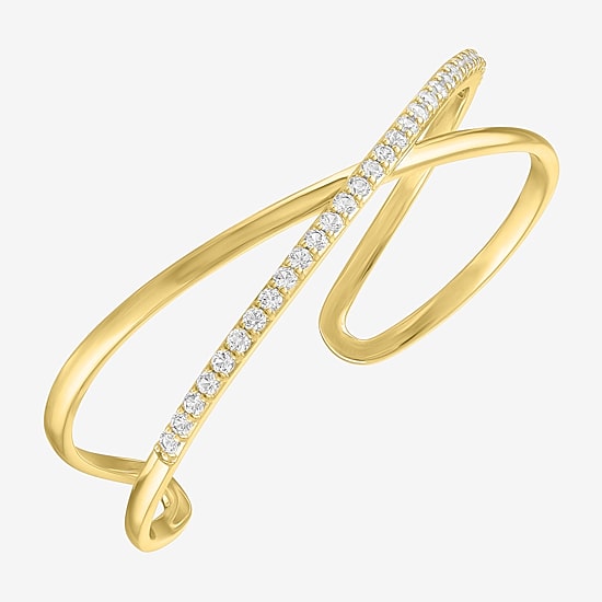 Bold Addiction Womens Lab Created White Sapphire 14K Gold Over Brass Bangle Bracelet