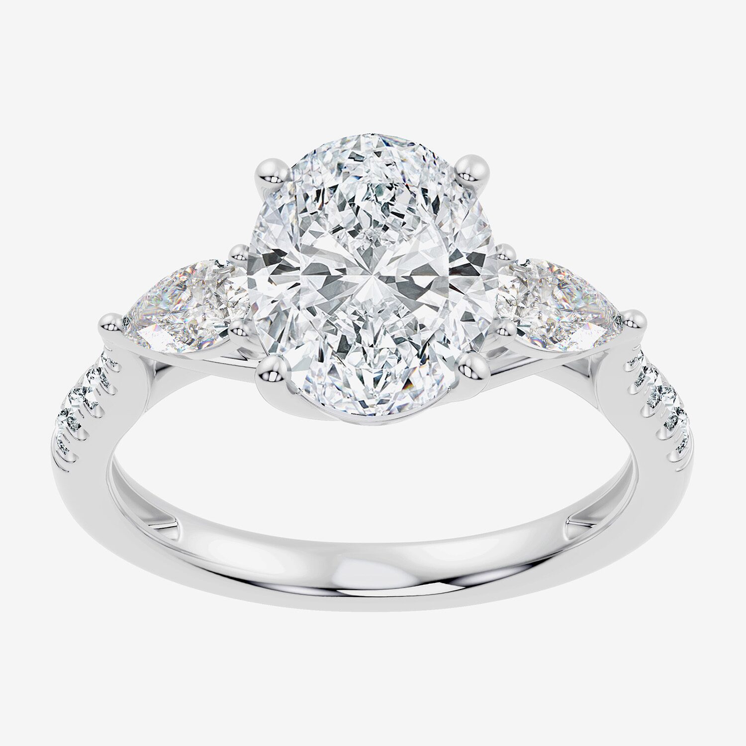 Signature By Modern Bride (F-G / Vs2-Si1) Womens 2 1/2 CT. T.W. Lab Grown White Diamond 10K Gold Oval Side Stone 3-Stone Engagement Ring
