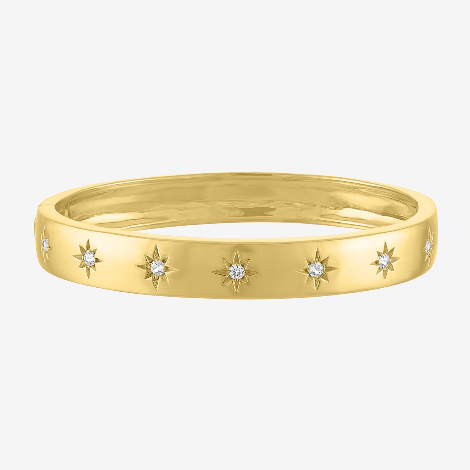 Bold Addiction Womens Lab Created White Sapphire 14K Gold Over Brass Bangle Bracelet