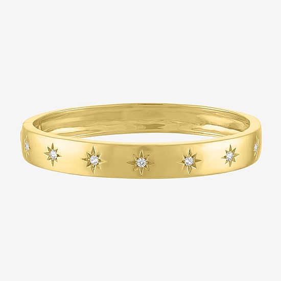 Bold Addiction Womens Lab Created White Sapphire 14K Gold Over Brass Bangle Bracelet