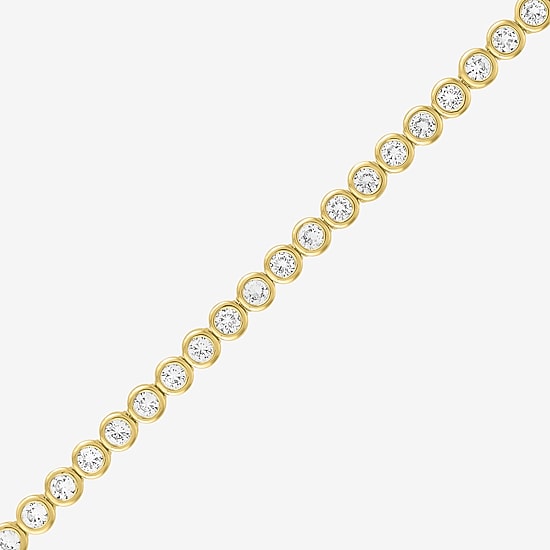 Bold Addiction Womens Lab Created White Sapphire 14K Gold Over Brass 7.5 Inch Tennis Bracelet