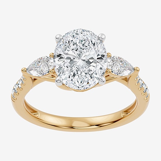 Love Lives Forever (F-G / Vs2-Si1) Womens 2 1/2 CT. T.W. Lab Grown White Diamond 10K Gold Oval Side Stone 3-Stone Engagement Ring