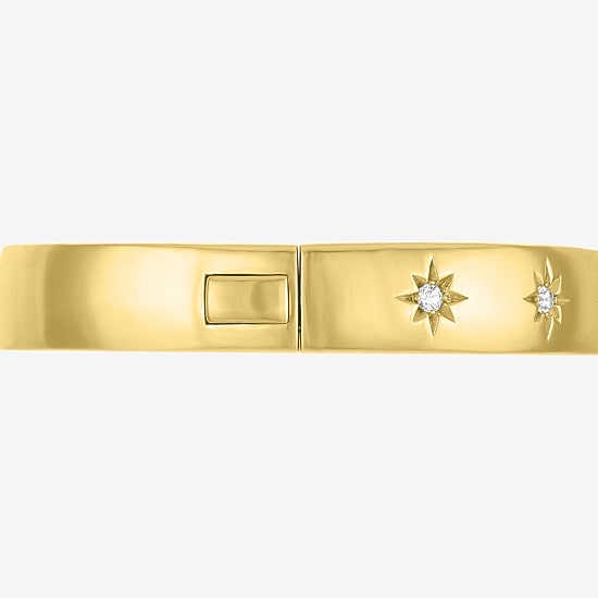 Bold Addiction Womens Lab Created White Sapphire 14K Gold Over Brass Bangle Bracelet