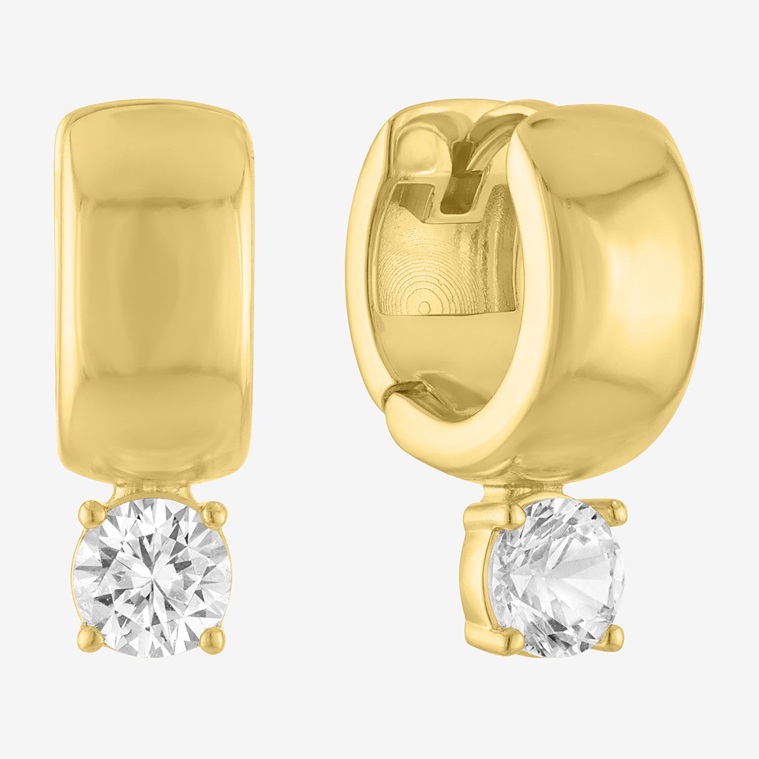 Bold Addiction Womens Lab Created White Sapphire 14K Gold Over Brass 17.2mm Hoop Earrings