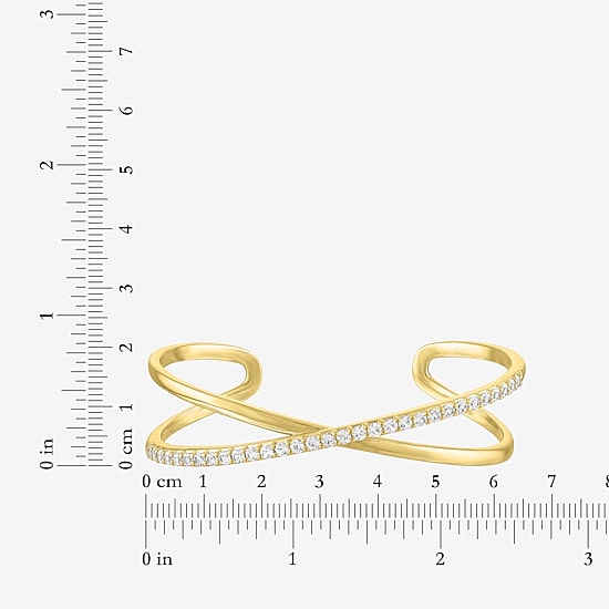 Bold Addiction Womens Lab Created White Sapphire 14K Gold Over Brass Bangle Bracelet