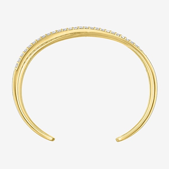 Bold Addiction Womens Lab Created White Sapphire 14K Gold Over Brass Bangle Bracelet