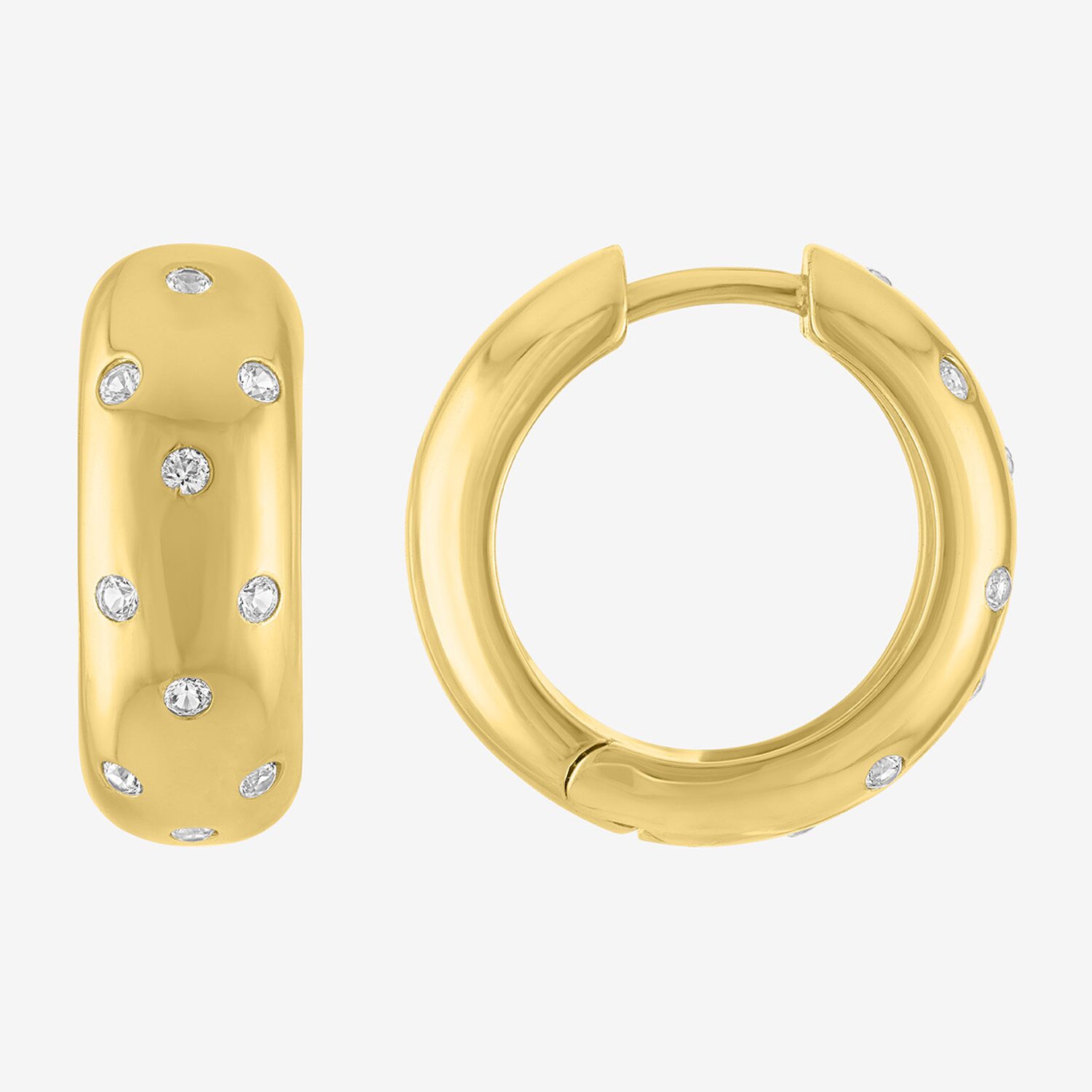 Bold Addiction Womens Lab Created White Sapphire 14K Gold Over Brass 18.2mm Hoop Earrings