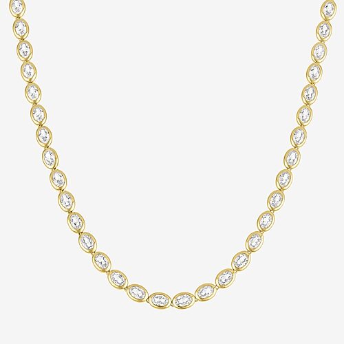 Bold Addiction Womens Lab Created White Sapphire 14K Gold Over Brass 17 Inch Tennis Necklace, One Size, White