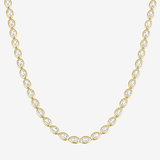 Bold Addiction Womens White Sapphire 14K Gold Over Brass 17 Inch Tennis Necklace