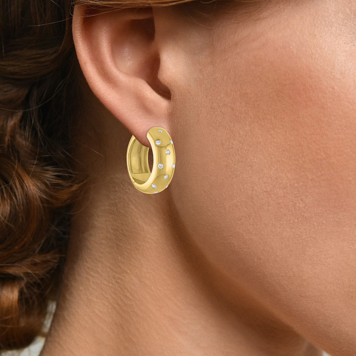 Bold Addiction Womens Lab Created White Sapphire 14K Gold Over Brass 18.2mm Hoop Earrings