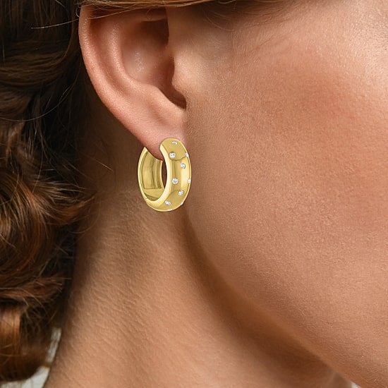 Bold Addiction Womens Lab Created White Sapphire 14K Gold Over Brass 18.2mm Hoop Earrings