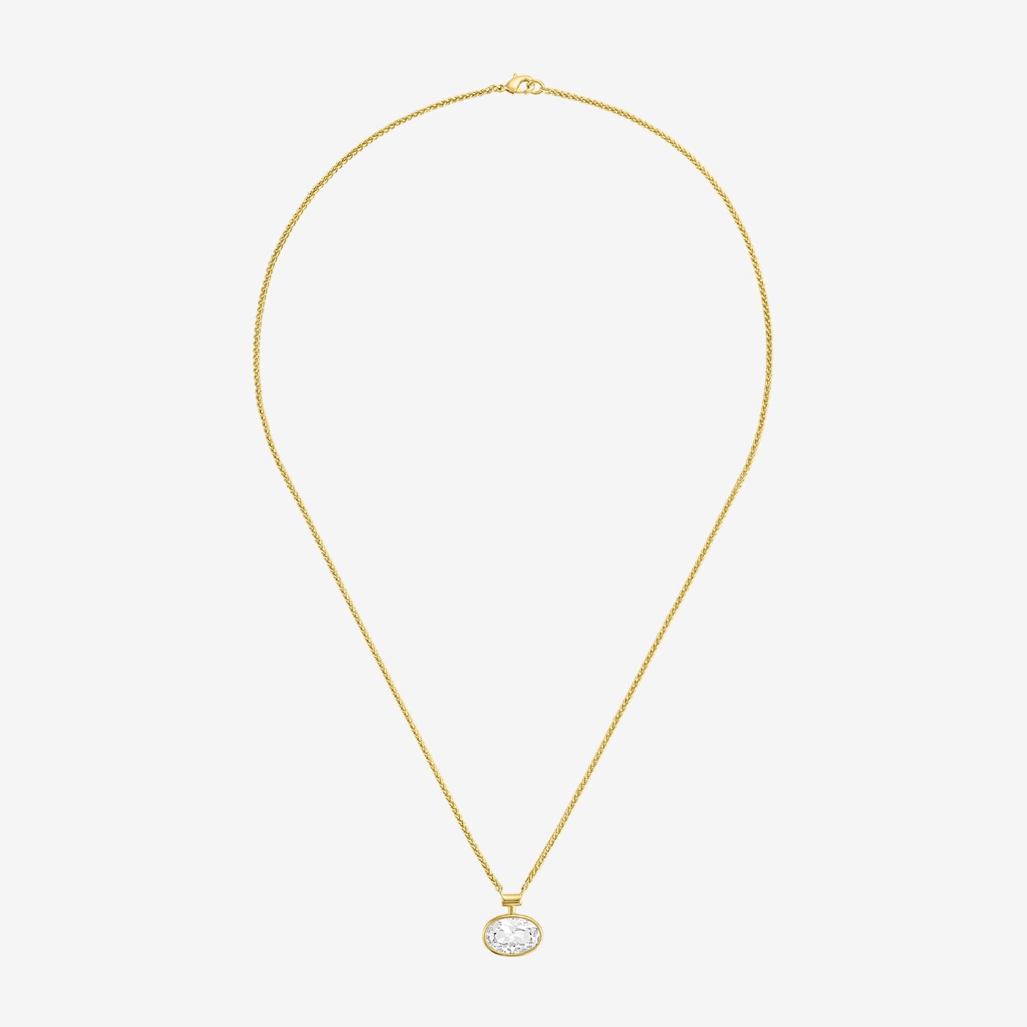 Bold Addiction Womens Lab Created White Sapphire 14K Gold Over Brass Oval 18 Inch Pendant Necklace