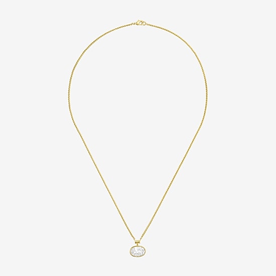 Bold Addiction Womens Lab Created White Sapphire 14K Gold Over Brass Oval 18 Inch Pendant Necklace