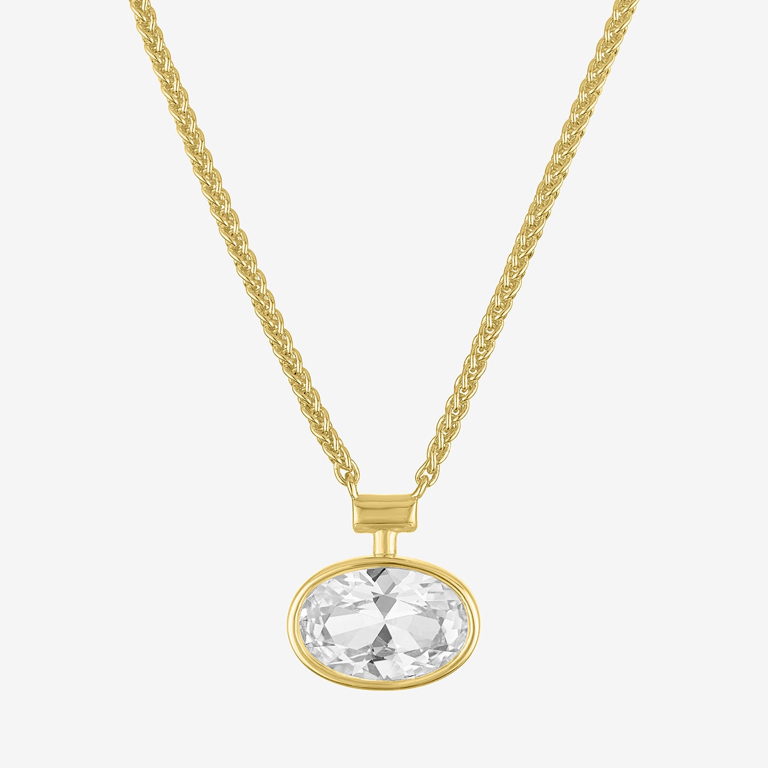 Bold Addiction Womens Lab Created White Sapphire 14K Gold Over Brass Oval 18 Inch Pendant Necklace