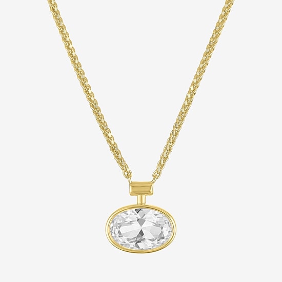 Bold Addiction Womens Lab Created White Sapphire 14K Gold Over Brass Oval 18 Inch Pendant Necklace