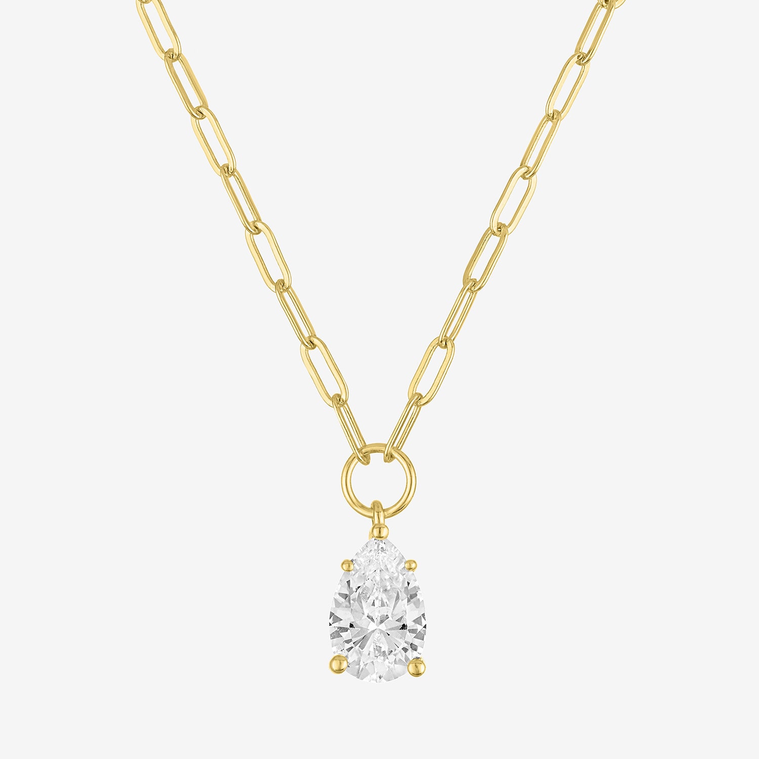 Bold Addiction Womens Lab Created White Sapphire 14K Gold Over Brass Pear 18 Inch Pendant Necklace