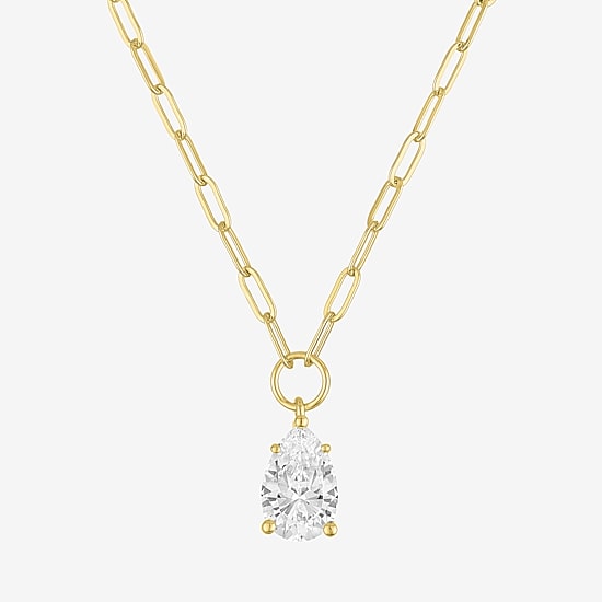 Bold Addiction Womens Lab Created White Sapphire 14K Gold Over Brass Pear 18 Inch Pendant Necklace