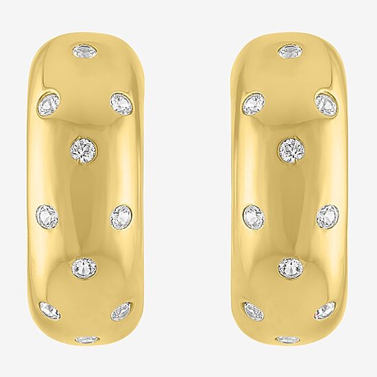 Bold Addiction Womens Lab Created White Sapphire 14K Gold Over Brass 18.2mm Hoop Earrings
